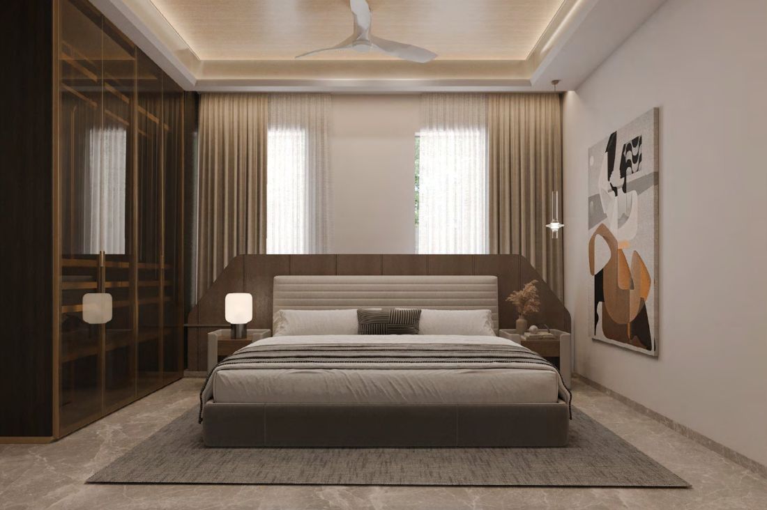 3D render of the master bedroom from the design proposal